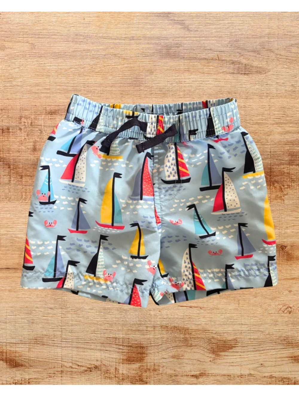 Beetle & Thread Baby Boy 9M Sailboat Swim Trunks Blue Nautical Shorts